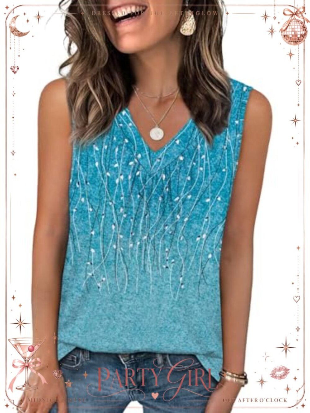Jescakoo Womens Tank Top Loose Fit V Neck Pleated Curved Hem Sleeveless Summer
